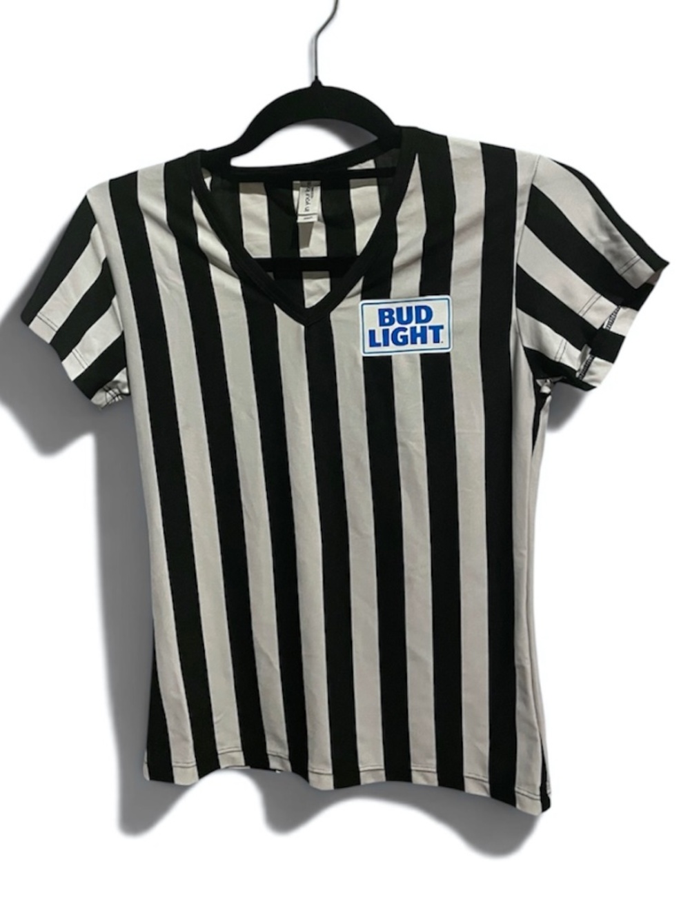 Bud Light Black White Striped V-Neck In Your Face Apparel T-Shirt Size S